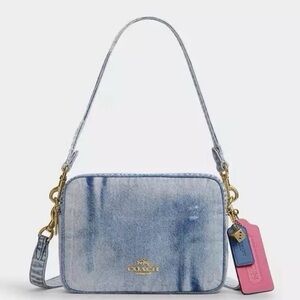 Coach Carey Crossbody Bag In Loved Denim With Charms NWT
